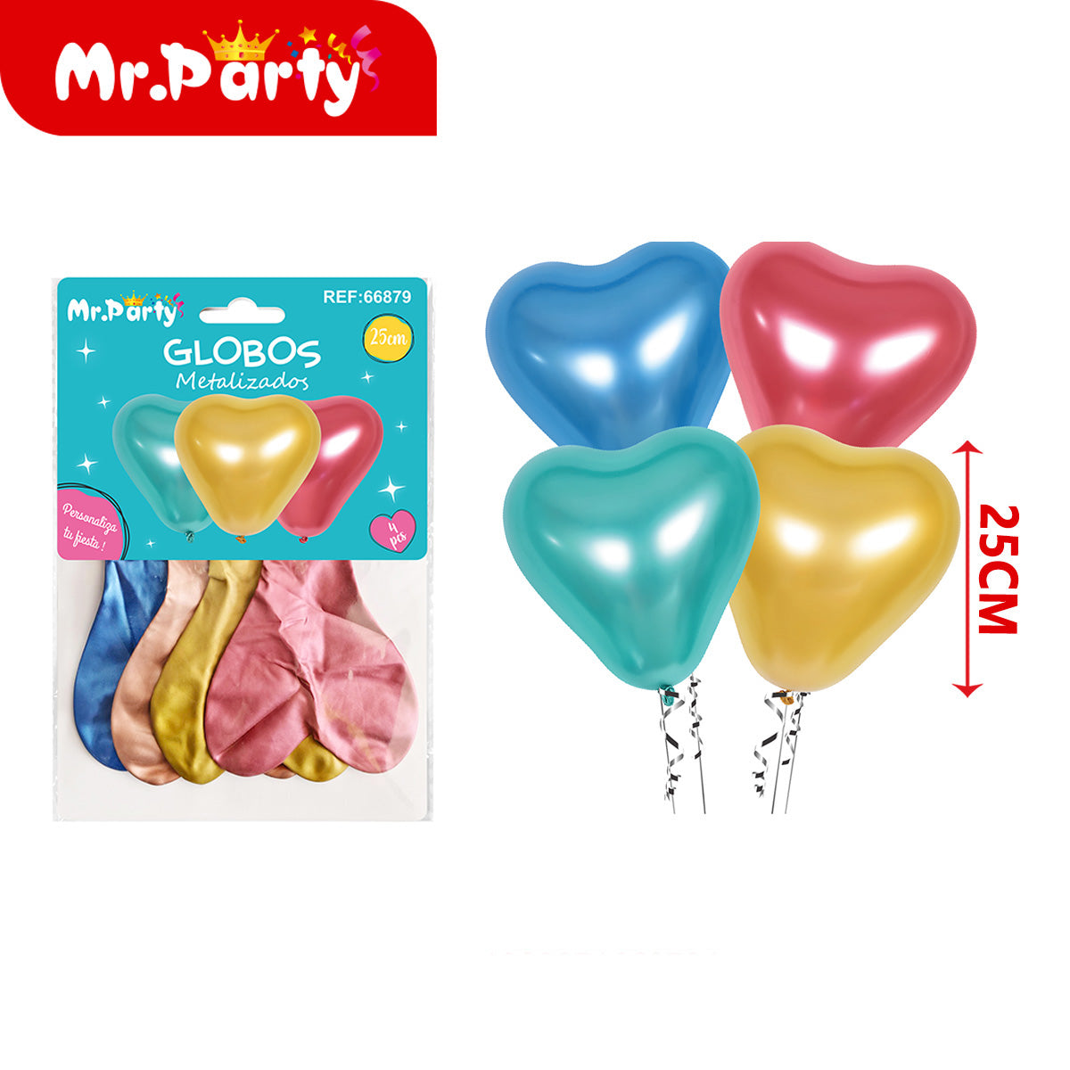 🎈 Globos Corazón 25cm Latex | Lisos y Metalizados | Colores Surtidos | Mr. Party 💖