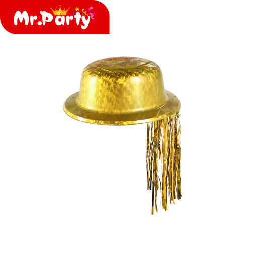 🎩 Sombreros de Fiesta Glitter/Neón/Metalizados ✨ Top Hat y Bombín con Flecos (Varios Colores)- Mayoreo 12 pzas