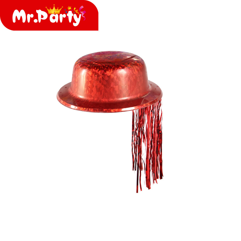 🎩 Sombreros de Fiesta Glitter/Neón/Metalizados ✨ Top Hat y Bombín con Flecos (Varios Colores)- Mayoreo 12 pzas