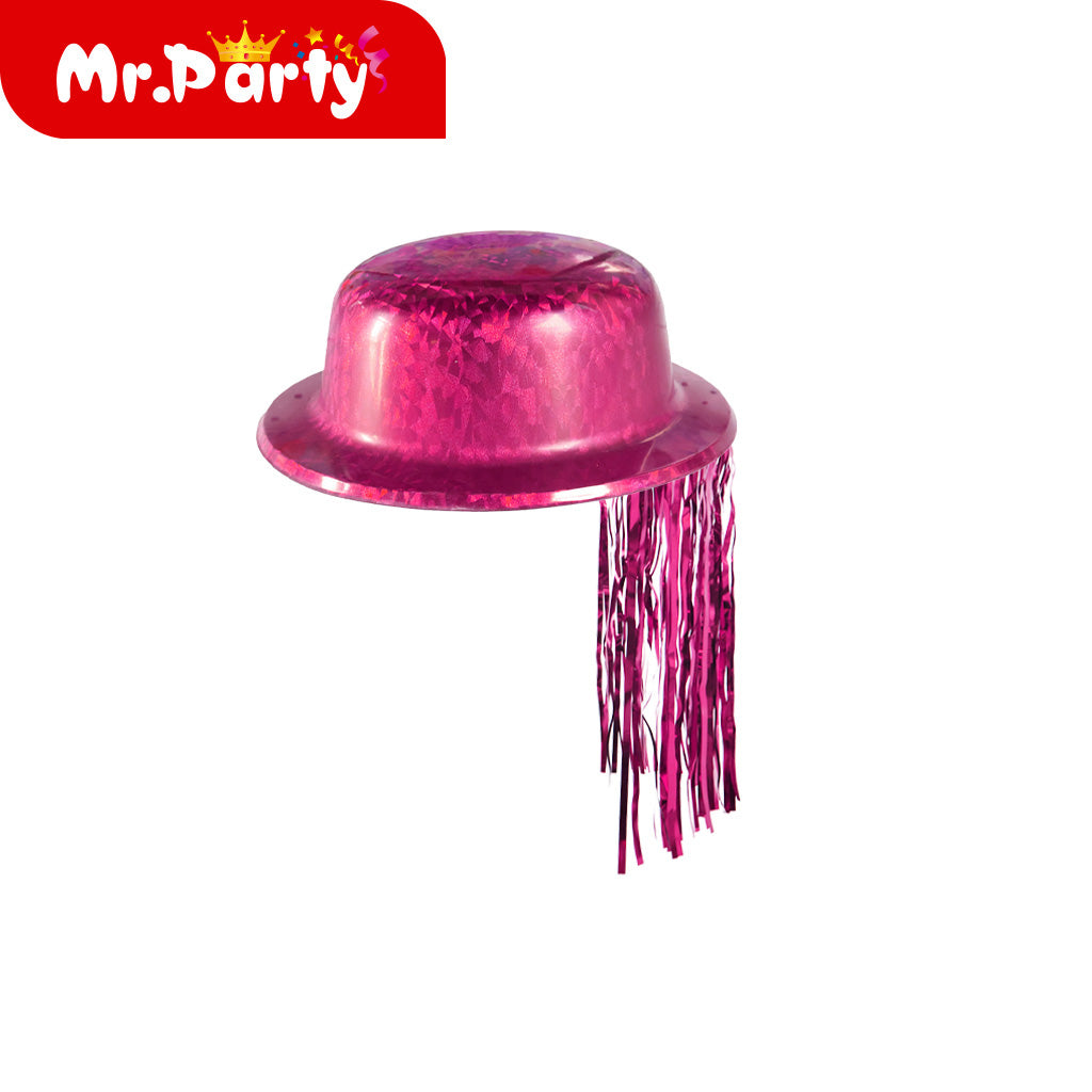 🎩 Sombreros de Fiesta Glitter/Neón/Metalizados ✨ Top Hat y Bombín con Flecos (Varios Colores)