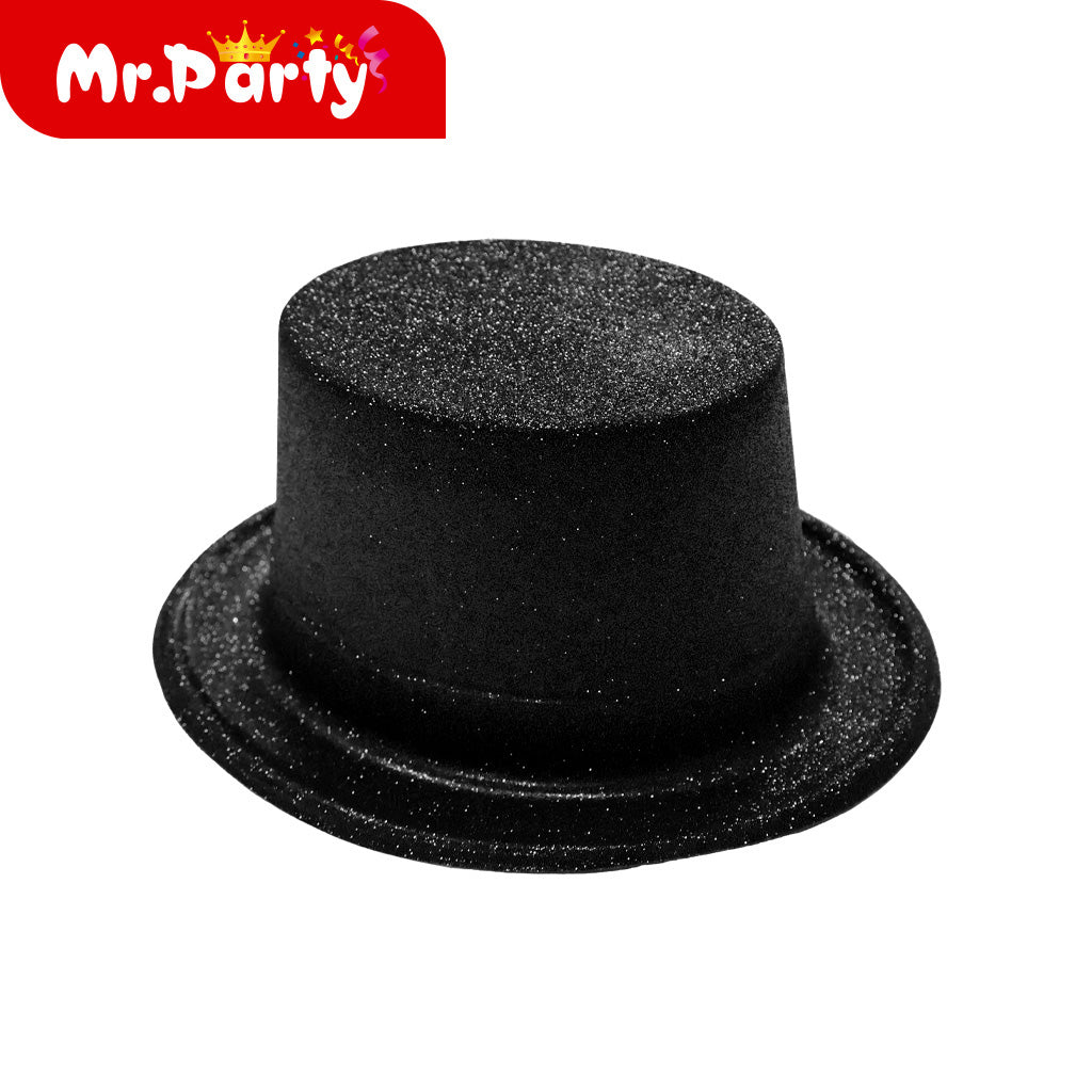 🎩✨ Sombreros de Glitter para Fiesta (Sombrero de Copa / Bombín con Flecos) | Accesorio Photobooth & Cotillón- 12 pzas Mayoreo