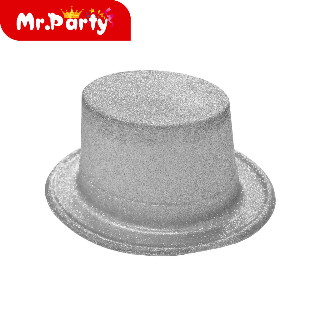 🎩✨ Sombreros de Glitter para Fiesta (Sombrero de Copa / Bombín con Flecos) | Accesorio Photobooth & Cotillón