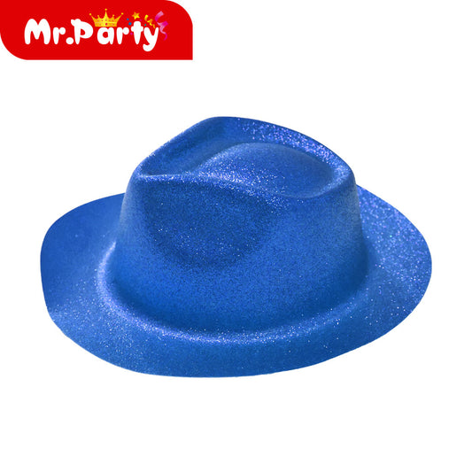 🎩✨ Sombrero Glitter de Fiesta (Bombín/Fedora + Flecos) | Colores Surtidos | Disfraz & Foto- Mayoreo 12 pzas