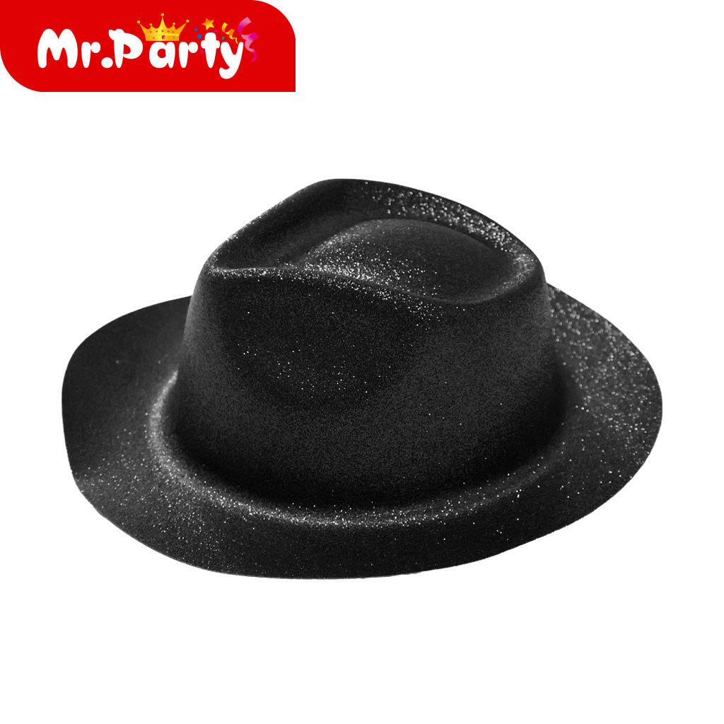 🎩✨ Sombrero Glitter de Fiesta (Bombín/Fedora + Flecos) | Colores Surtidos | Disfraz & Foto
