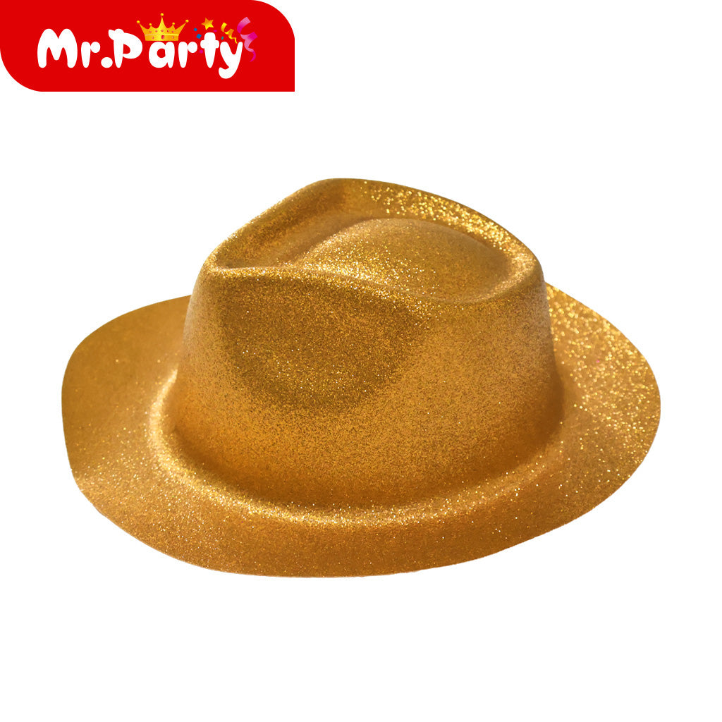 🎩✨ Sombrero Glitter de Fiesta (Bombín/Fedora + Flecos) | Colores Surtidos | Disfraz & Foto
