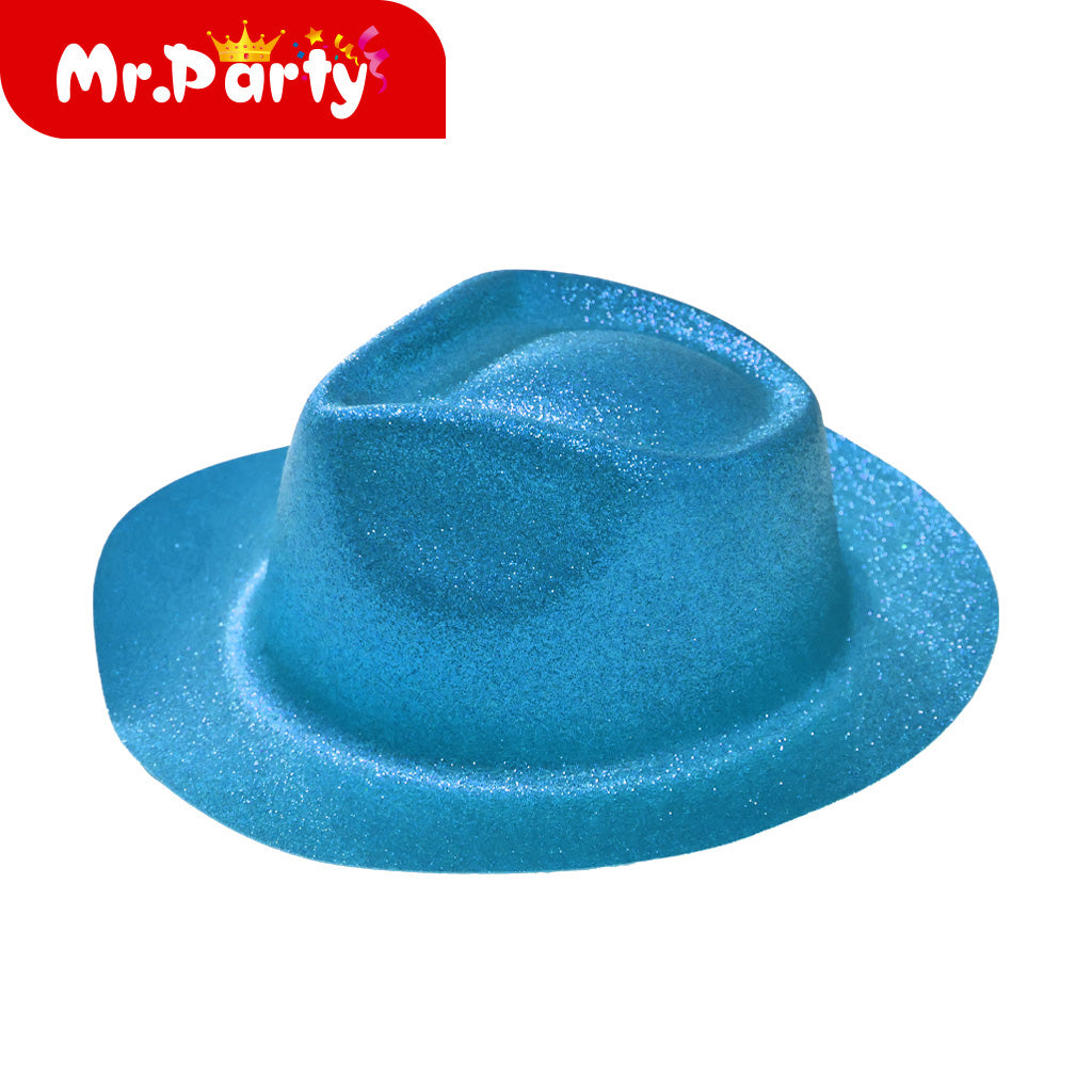 🎩✨ Sombrero Glitter de Fiesta (Bombín/Fedora + Flecos) | Colores Surtidos | Disfraz & Foto