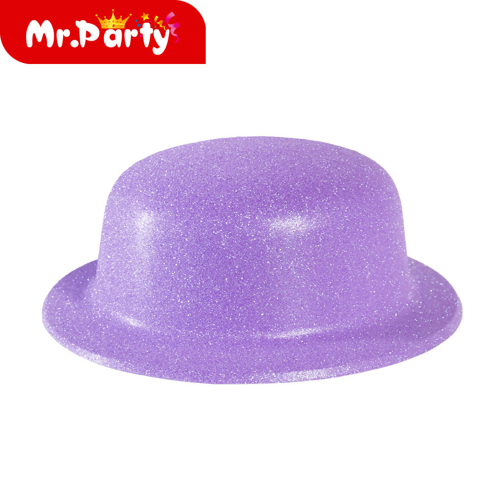 🎩✨ Sombrero Bombín con Glitter | Accesorio de Fiesta y Disfraz | Colores Surtidos para Fotos, Cumpleaños y Eventos- Mayoreo 12 pzas