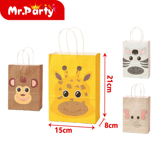 Bolsa de papel kraft con diseño de animales 21 x 15 x 8 cm (12paquetes)