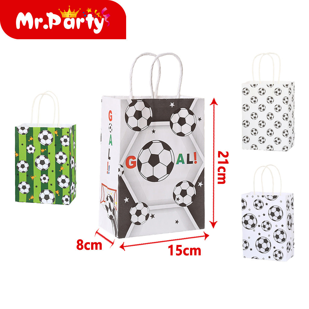 Bolsas para Dulces y Regalo Tema Fútbol ⚽🏟️ | Dulceras + Bolsas de Papel | Fiesta Futbolera- Mayoreo 12 pzas