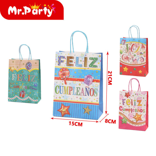 Bolsa de papel kraft de 21 x 15 x 8 cm para cumpleaños en es (12paquetes)