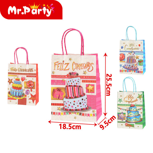 Bolsa de papel kraft de 255 x 185 x 95 cm para cumpleaños en (12paquetes)