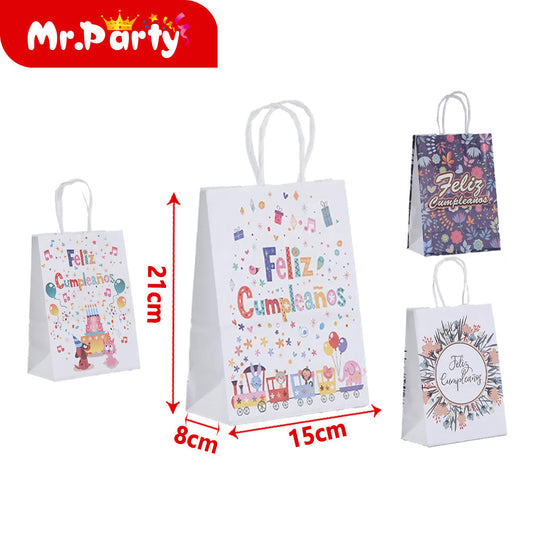 Bolsa de papel kraft de cumpleaños en español 21 x 15 x 8 cm (12paquetes)