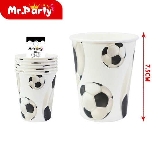 T006 vasos de papel de fútbol en blanco y negro 6 piezases (12paquetes)