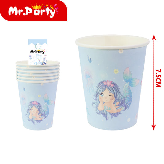 T076 vaso de papel con forma de sirena (6 piezases) (12paquetes)