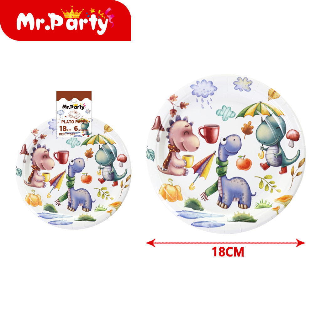 T077 plato de dinosaurio de día lluvioso de 7 pulgadas 6 pie (12paquetes)