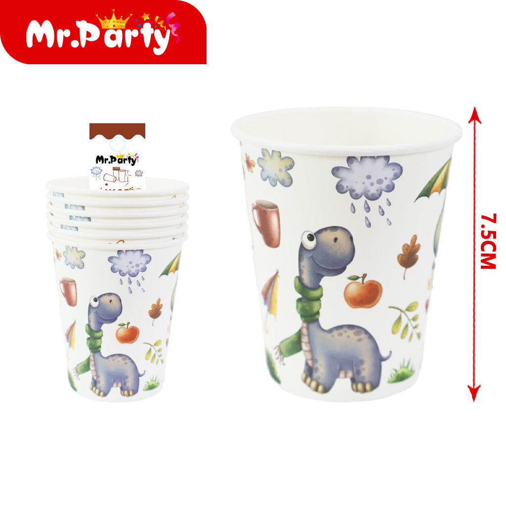 T077 vasos de papel con diseño de dinosaurio para días lluvi (12paquetes)