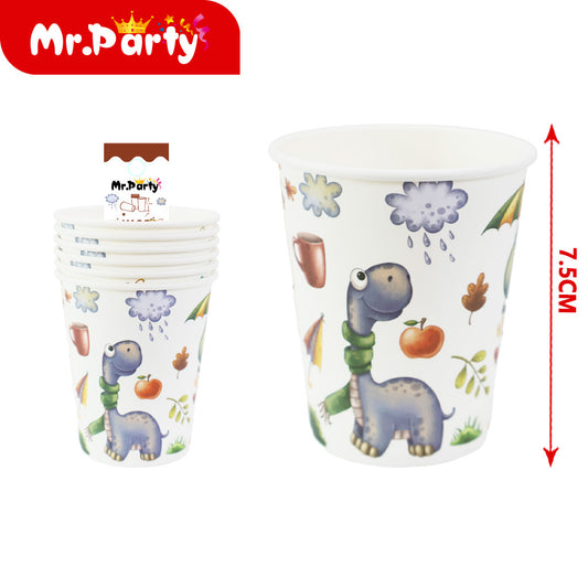 T077 vasos de papel con diseño de dinosaurio para días lluvi (12paquetes)