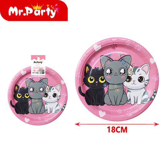 Decoración de fiesta gatitos kawaii con variantes para mesa y ambientación de cumpleaños infantil
