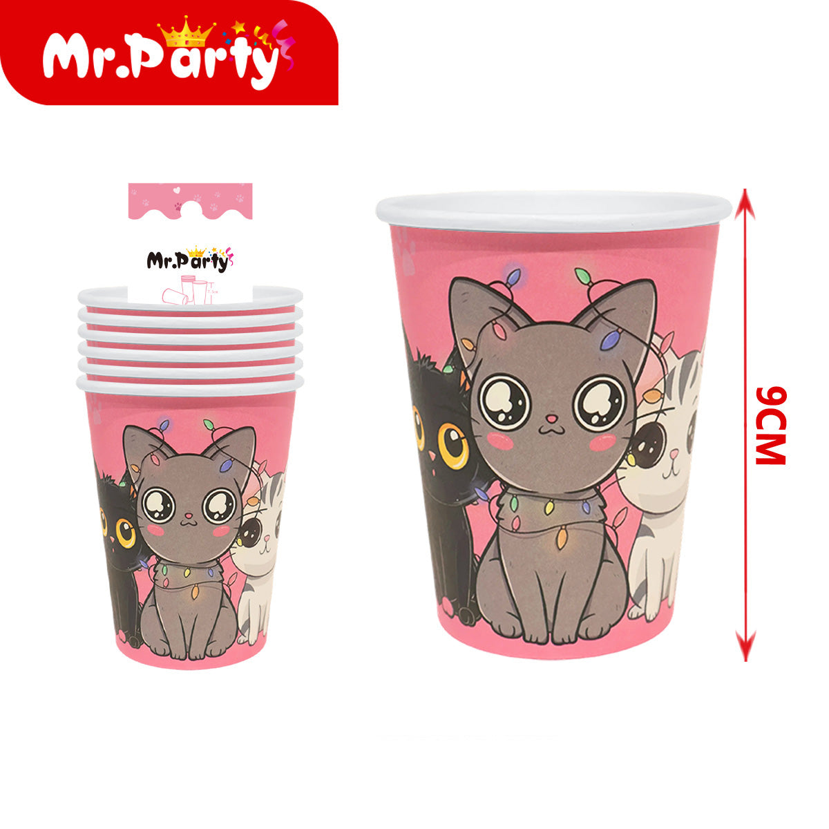 Decoración de fiesta gatitos kawaii con variantes para mesa y ambientación de cumpleaños infantil