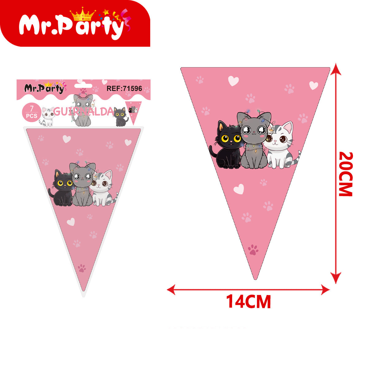Decoración de fiesta gatitos kawaii con variantes para mesa y ambientación de cumpleaños infantil