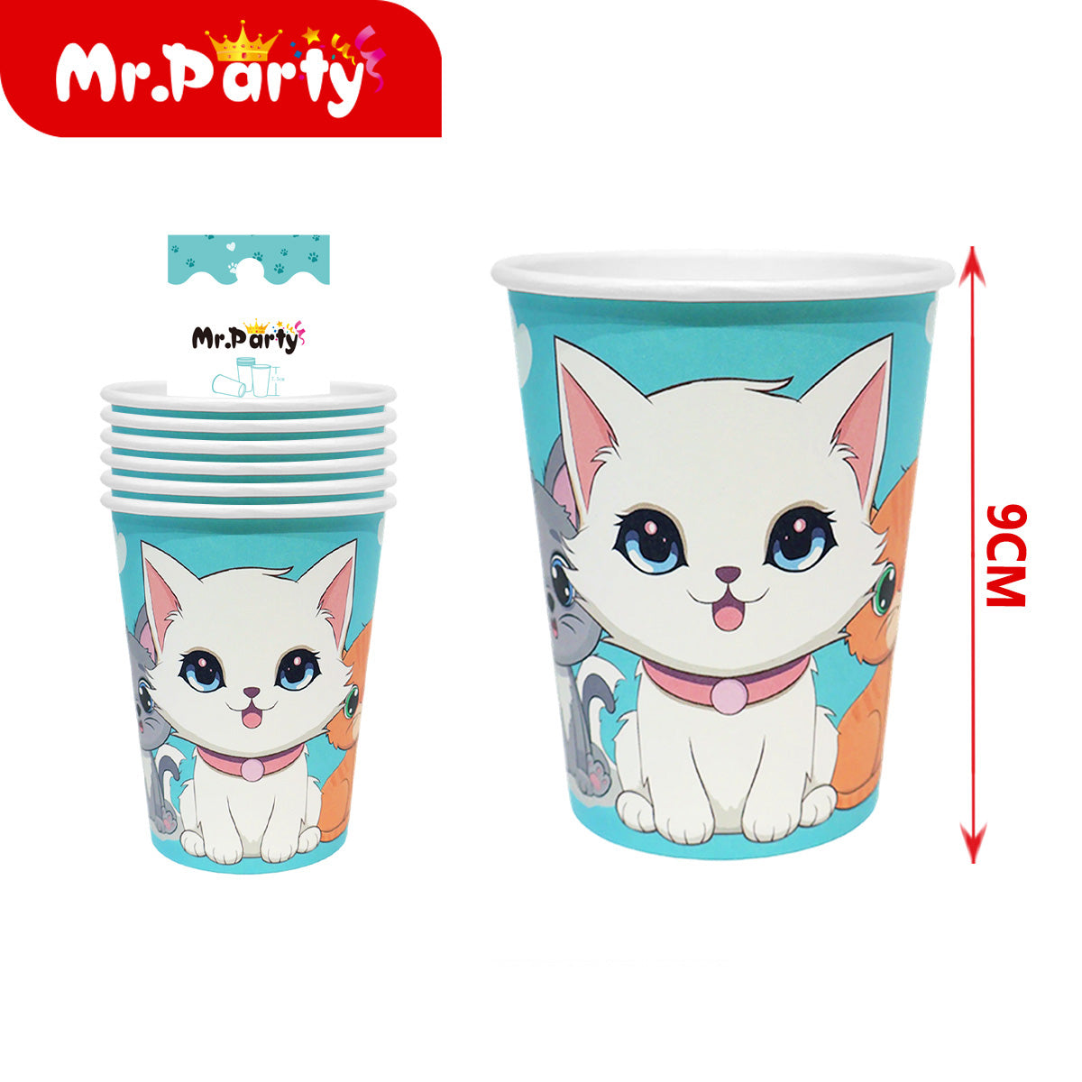 Decoración de fiesta gatitos azul kawaii con variantes para mesa principal y cumpleaños infantil