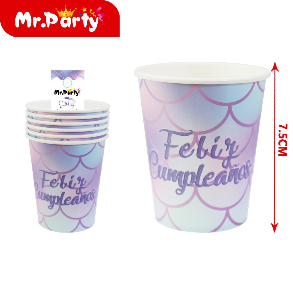 Vasos de papel t119 con forma de escamas de pescado y texto (12paquetes)