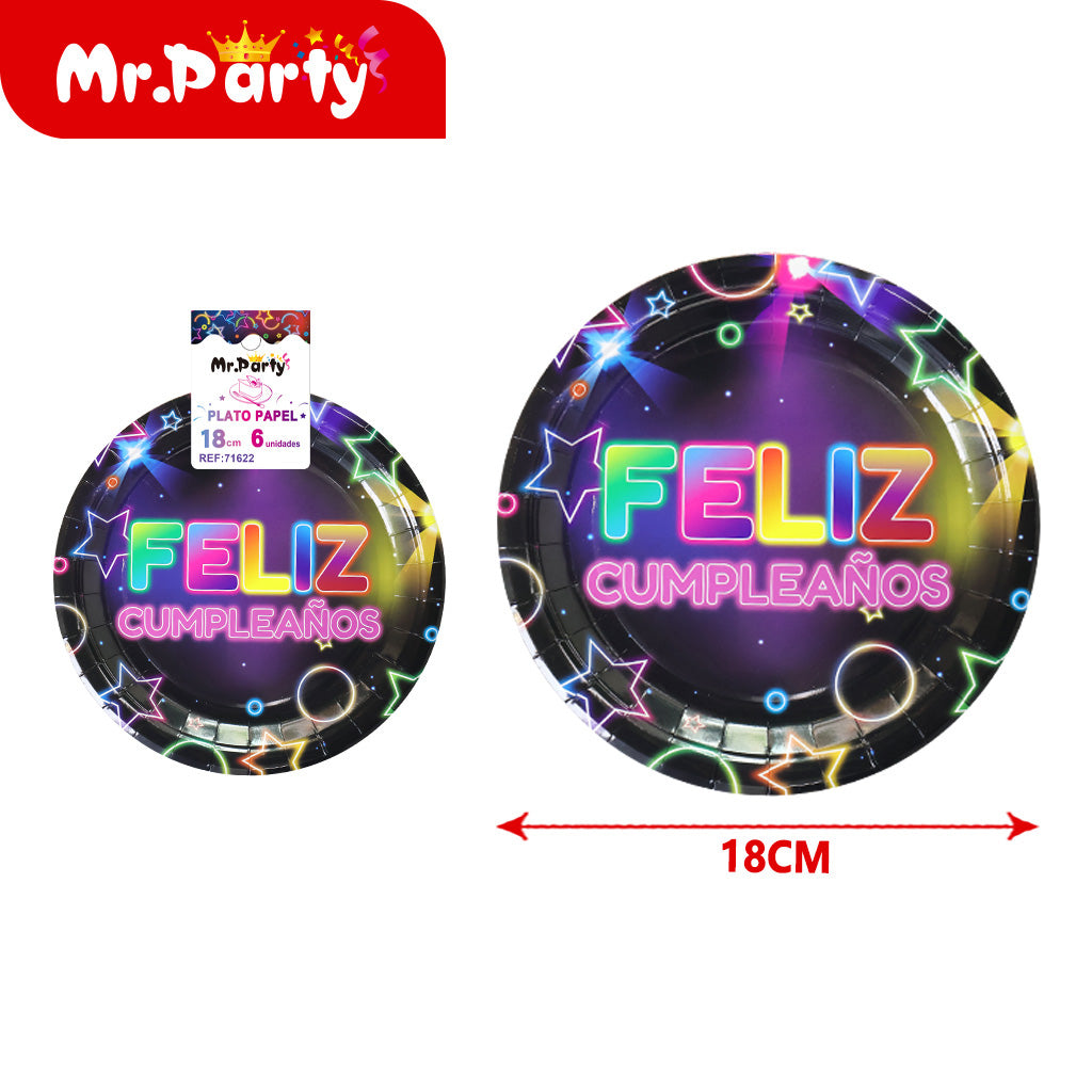 Disco de neón t122 de 7 pulgadas con texto en español feliz (12paquetes)