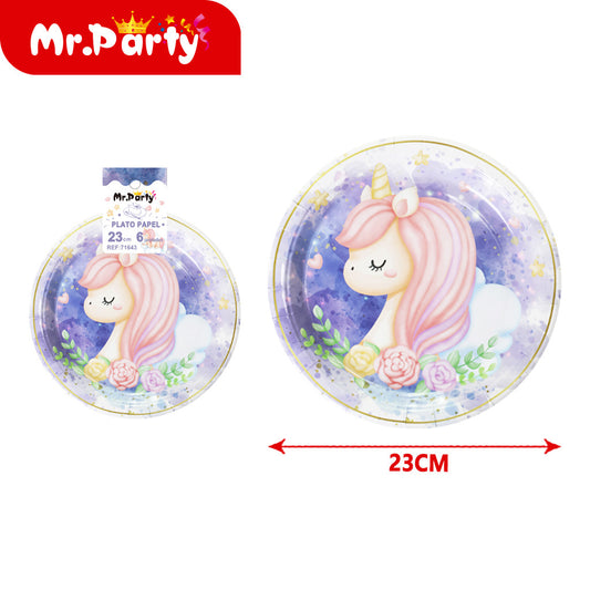 T155 plato de unicornio de nube púrpura de 9 pulgadas 6 piez (12paquetes)