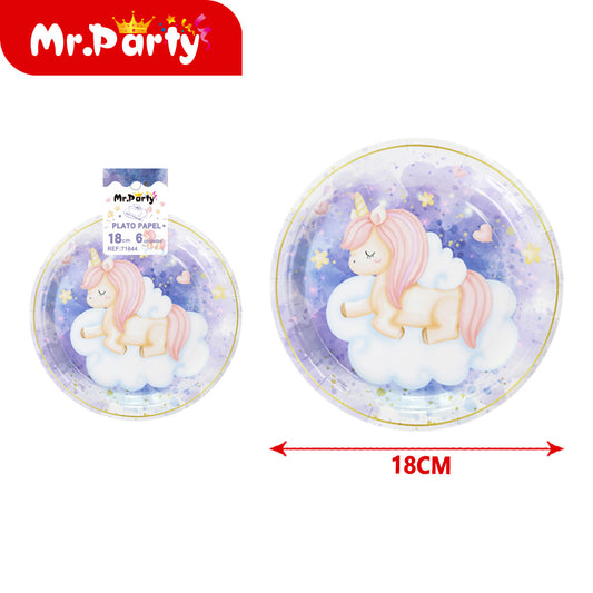T155 plato de unicornio de nube púrpura de 7 pulgadas 6 piez (12paquetes)