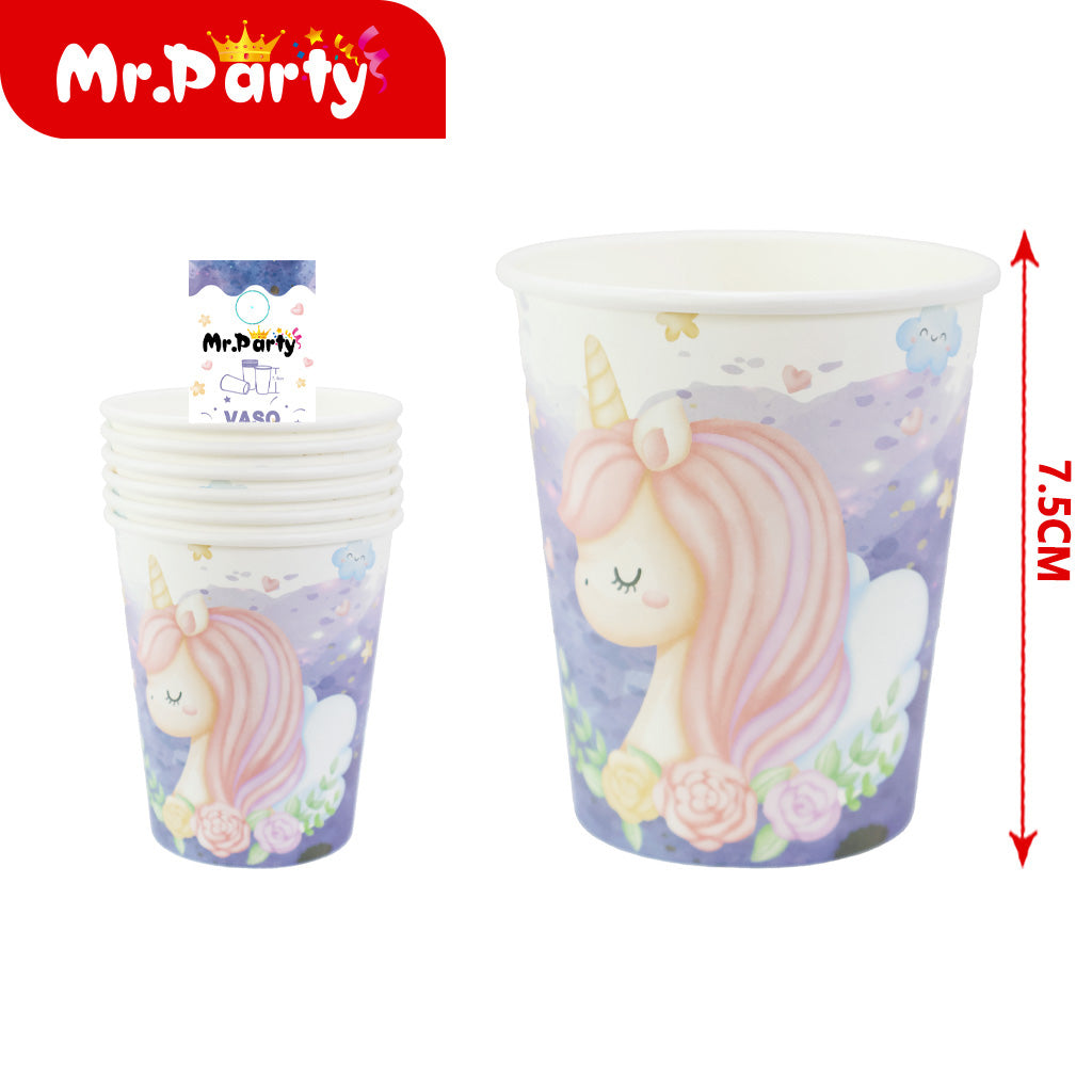 T155 vasos de papel de unicornio con nube morada (6 piezases (12paquetes)