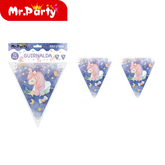 T155 banderín de unicornio nube púrpura (6 piezas) (12paquetes)