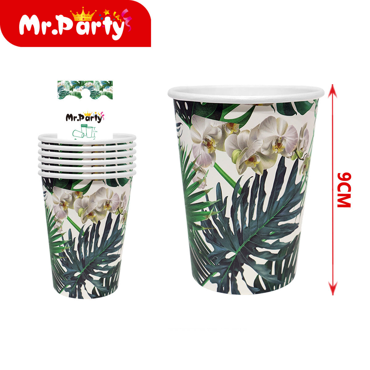 Decoración tropical hojas y orquídeas para mesa de fiesta con variantes para cumpleaños y evento
