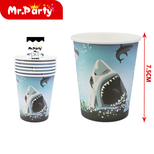 T018 vaso de papel con diseño de tiburón submarino (6 piezas (12paquetes)