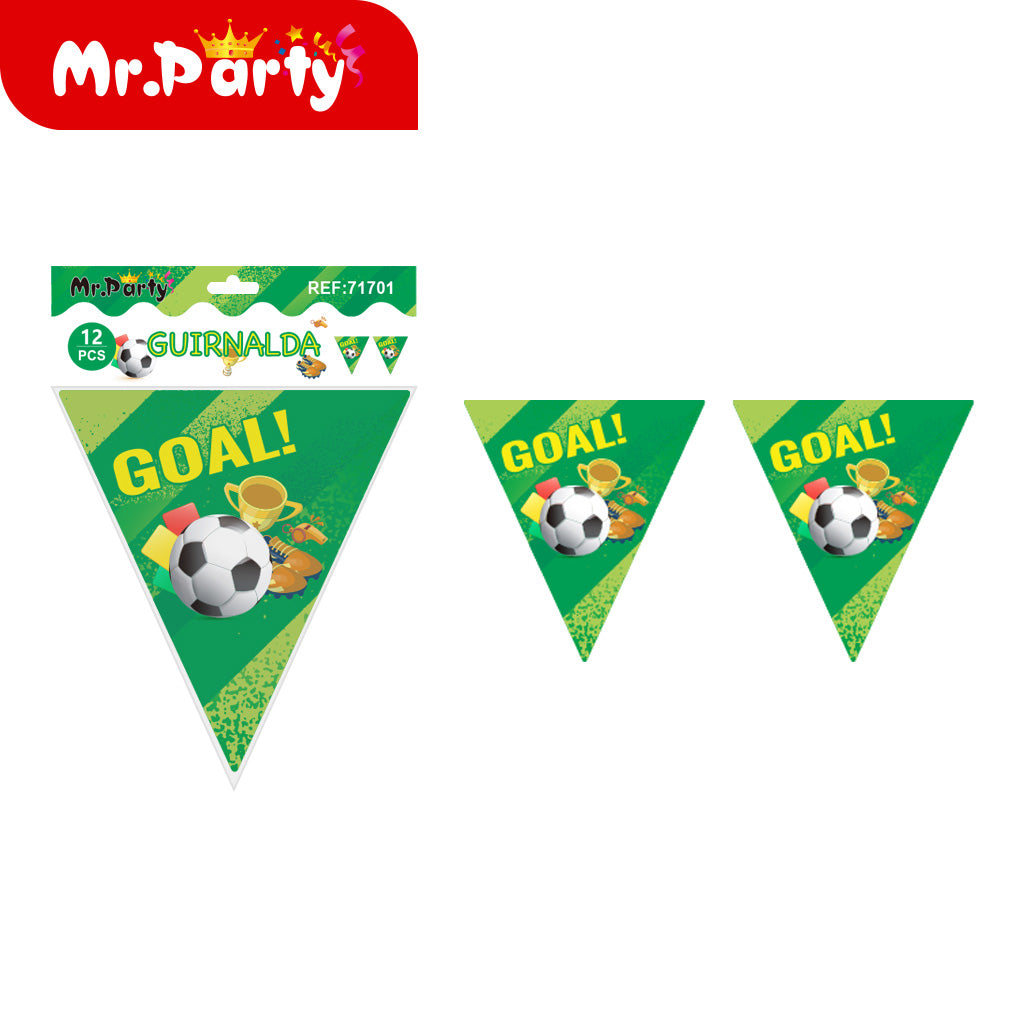 Decoración Fiesta de Fútbol ⚽🎉 Fondo de Tela 70x120 + Guirnalda “GOAL” | Cumpleaños Temático- Mayoreo 12 pzas