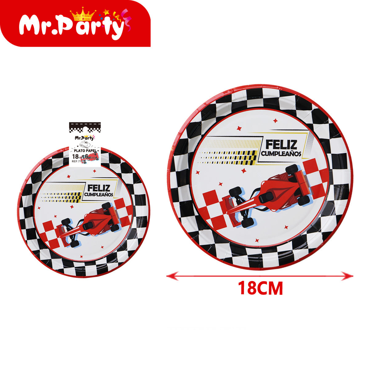 Set de fiesta carreras auto rojo estilo racing presentación surtida para cumpleaños y mesa temática