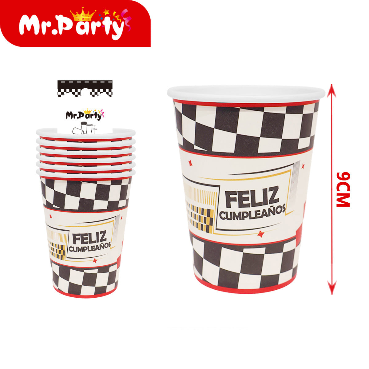Set de fiesta carreras auto rojo estilo racing presentación surtida para cumpleaños y mesa temática