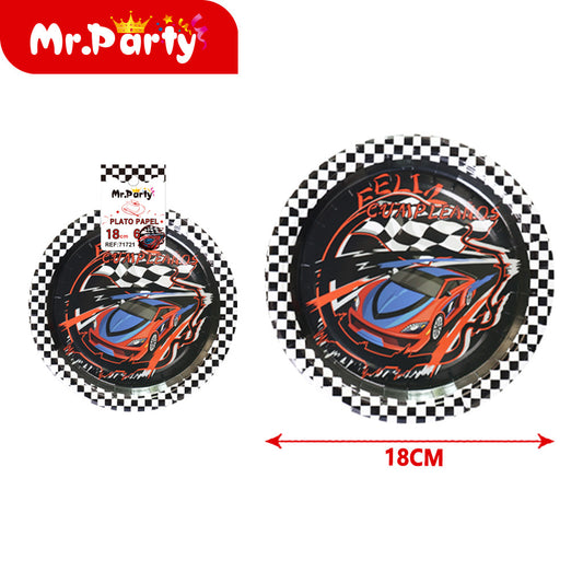 Plato de 7 pulgadas con texto "happy birthday" de racing 6 p (12paquetes)