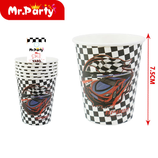 Vasos de papel con temática de carreras para cumpleaños (6 p (12paquetes)