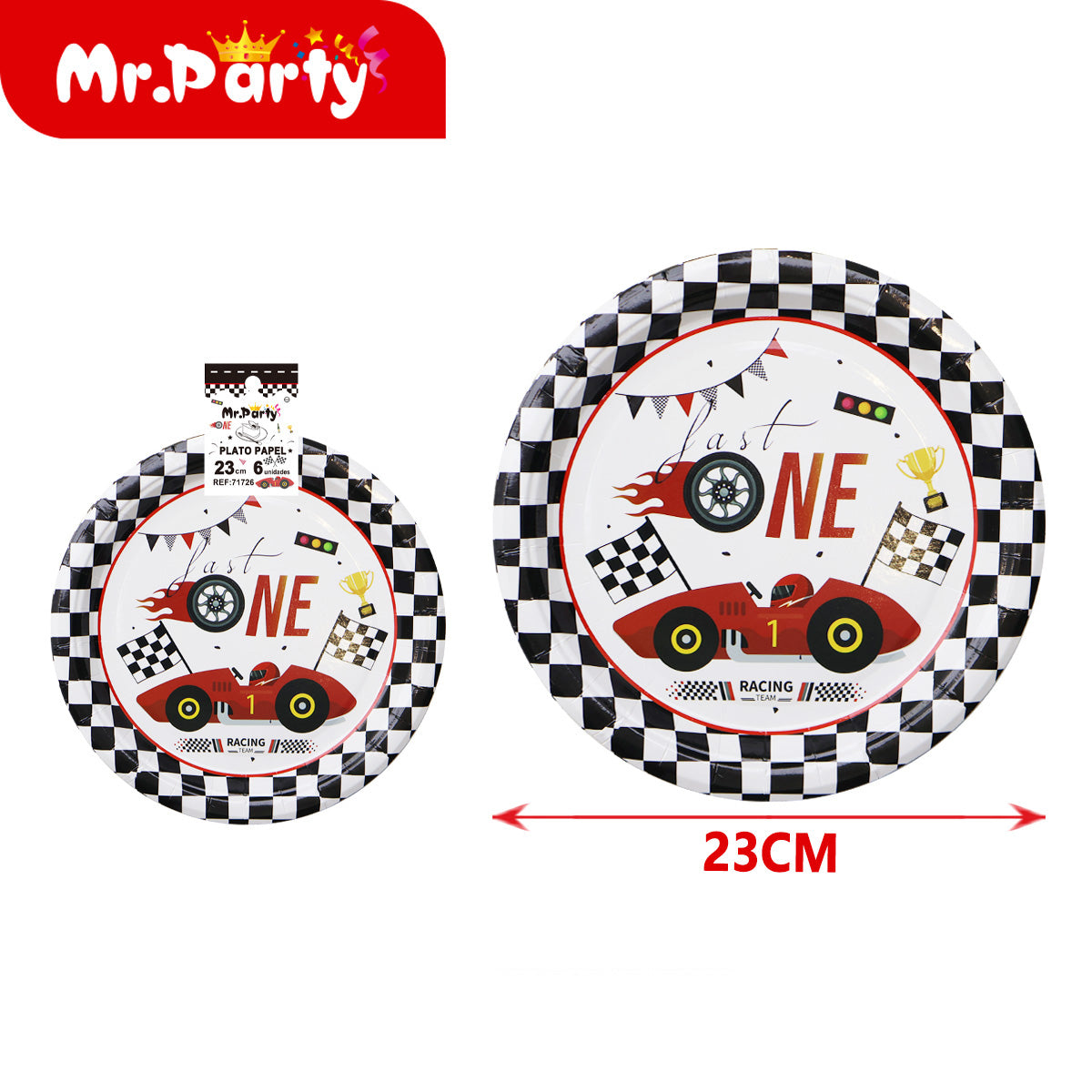 Set de fiesta carreras Fast One auto rojo estilo racing presentación surtida para cumpleaños temático