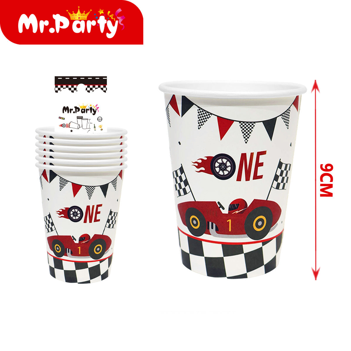 Set de fiesta carreras Fast One auto rojo estilo racing presentación surtida para cumpleaños temático