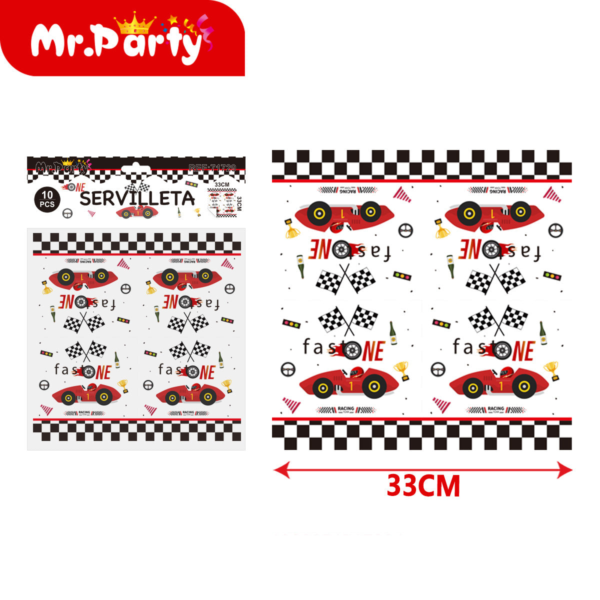 Set de fiesta carreras Fast One auto rojo estilo racing presentación surtida para cumpleaños temático