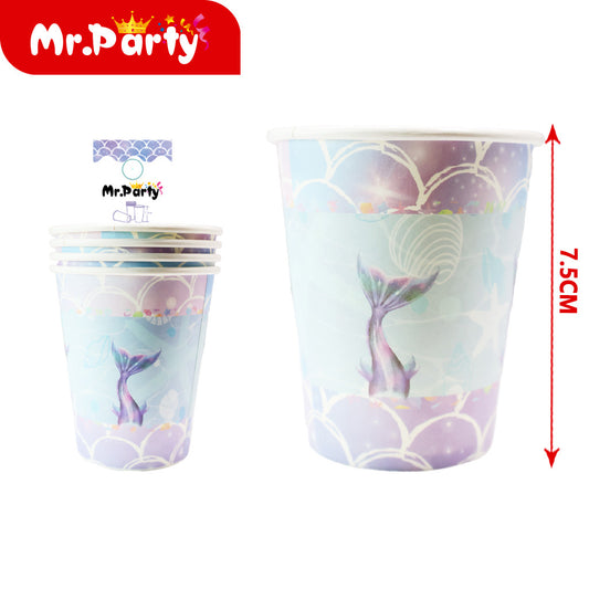 Vasos de papel con forma de sirena en forma de escamas de pe (12paquetes)
