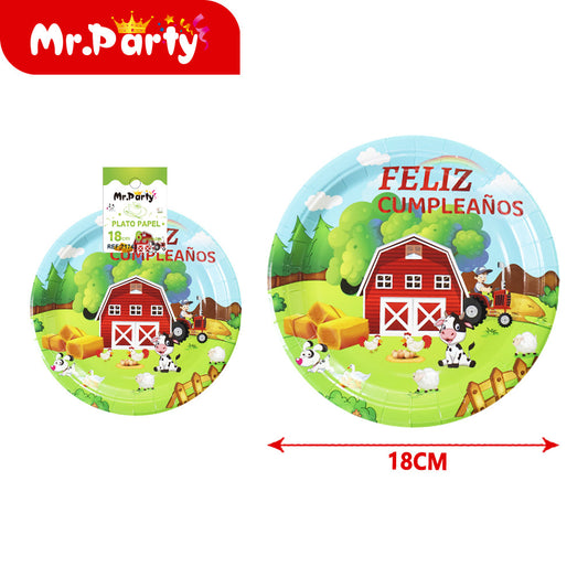 Plato de 7 pulgadas con texto "happy birthday farm" (6 pieza (12paquetes)