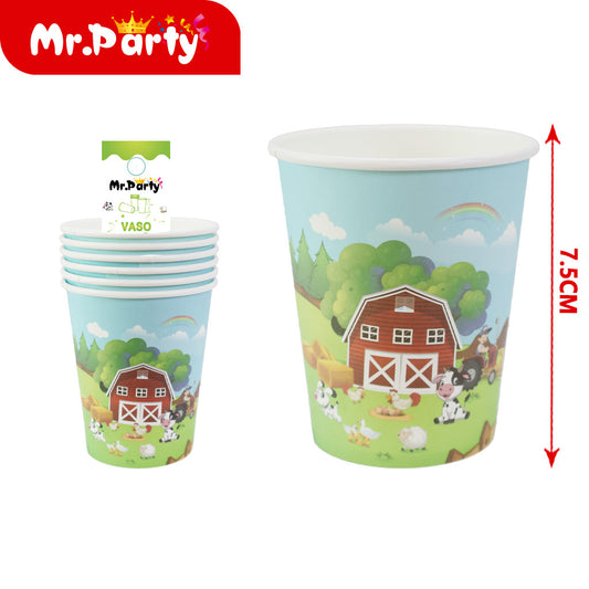 Vasos de papel con temática de granja para cumpleaños (6 pie (12paquetes)