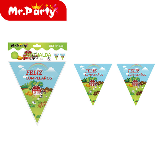 Banderines de feliz cumpleaños de granja (6 piezases) (12paquetes)
