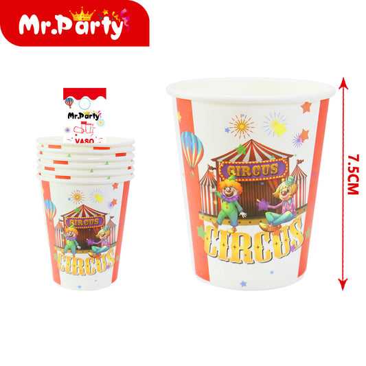 Vasos de papel con temática de circo (6 piezases) (12paquetes)