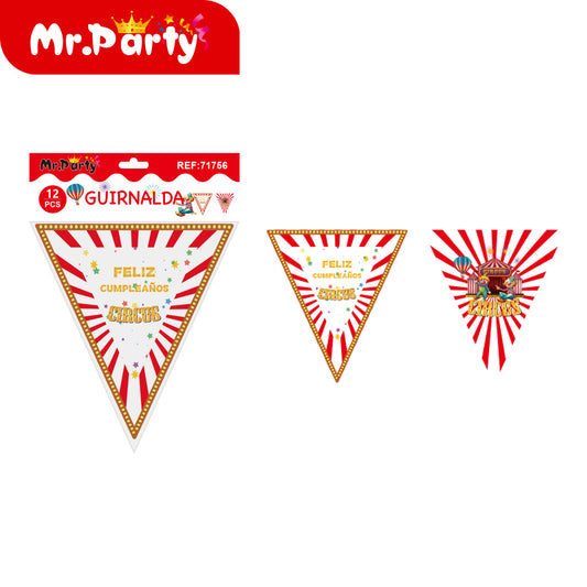 Banderines de feliz cumpleaños de circo (6 piezases) (12paquetes)