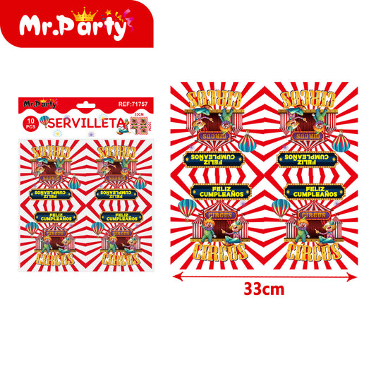 pañuelos de papel de feliz cumpleaños de circo 10 piezases (12paquetes)