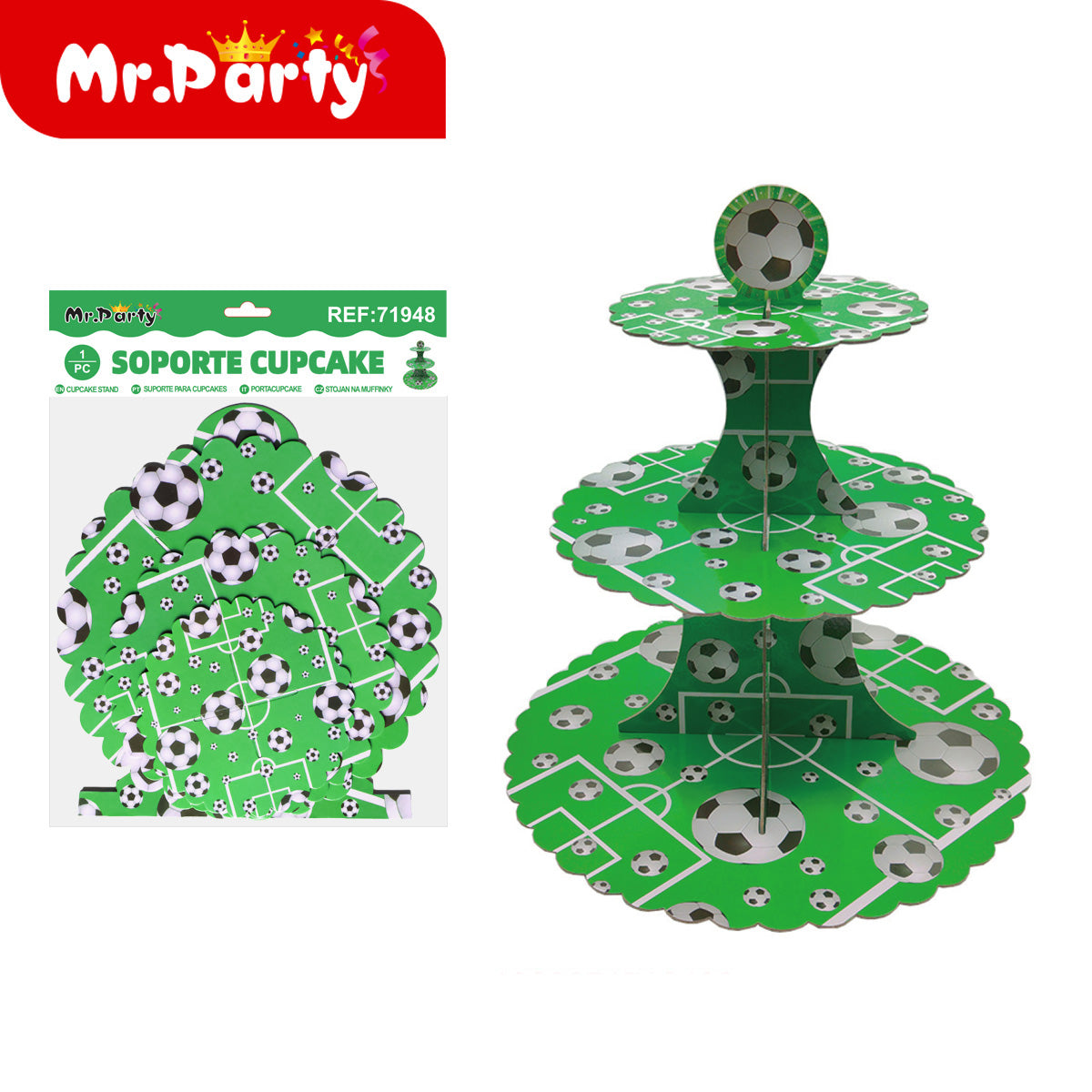 Soporte para Cupcakes 3 Niveles Tema Fútbol ⚽️ | Exhibidor para Mesa de Dulces