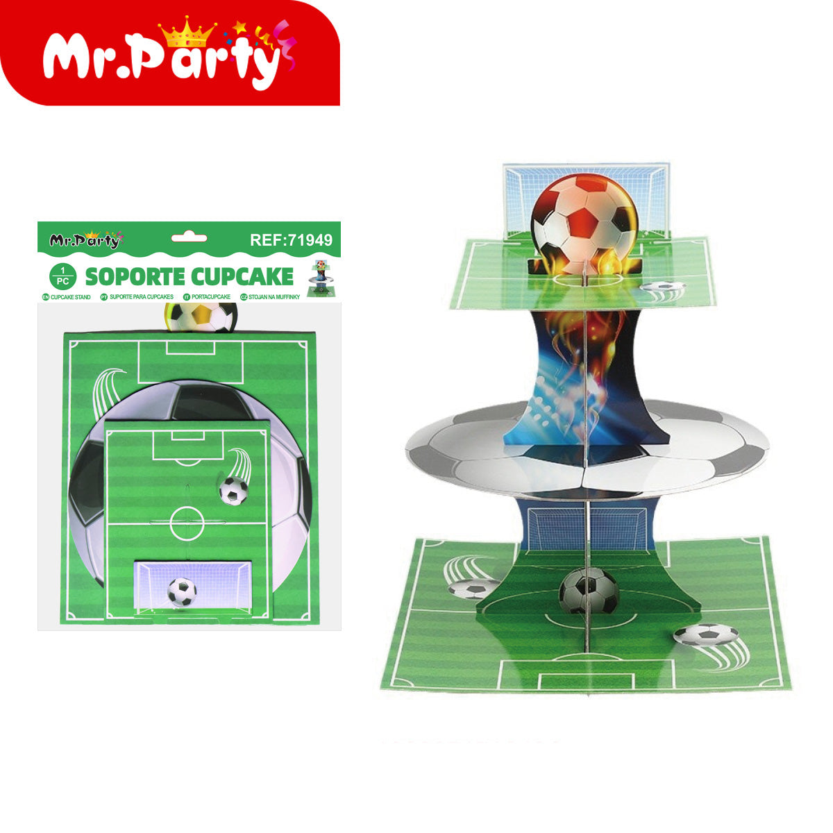 Soporte para Cupcakes 3 Niveles Tema Fútbol ⚽️ | Exhibidor para Mesa de Dulces